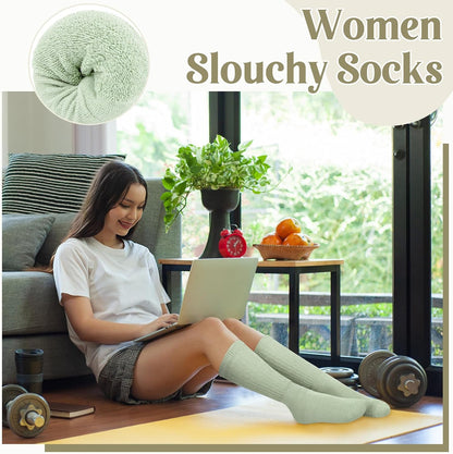 Justay 5 Pairs Slouchy Socks for Women - Slouch Long Crew Knit Boot Athletic Calf Tube Scrunch Socks