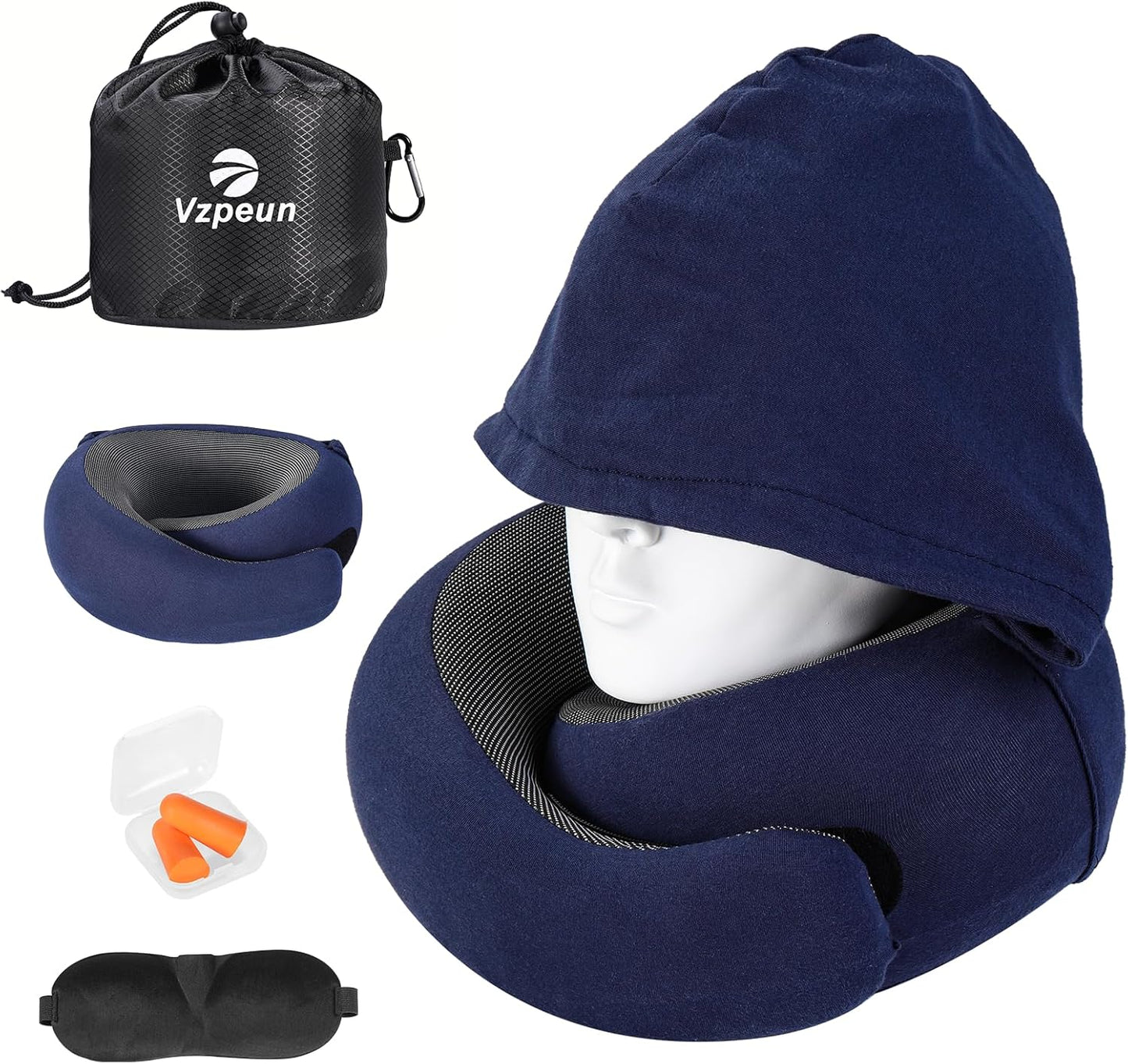 Travel Pillow - Hooded Neck Pillow Airplane Memory Foam Filling for Plane, Office, Cars Sleeping, Road Trip, Long Flights, Airplane Travel Essentials, Includes Eye Mask & Earplugs (Green)