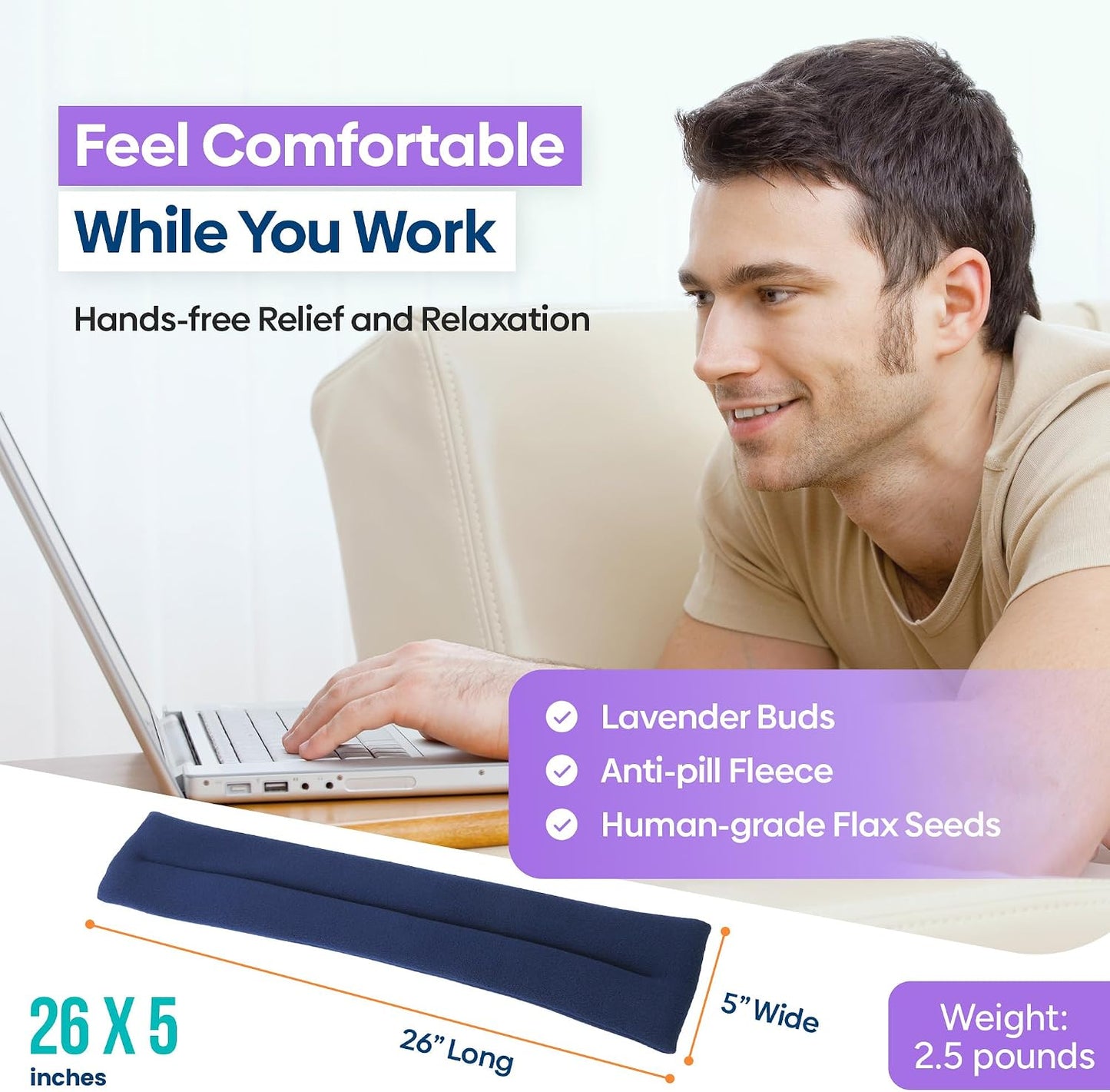 SunnyBay Microwavable Heating Pad for Neck and Shoulder, Heated Neck Wrap, Microwave Heat Pad, Weighted Beanbag Moist Hot or Cold Compress, 2.2 lbs, 26x4 Inches, Navy Blue