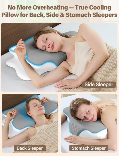 Cervical Neck Pillows with Memory Foam - Neck Pillows for Pain Relief Contour Memory Foam Pillows Ergonomic Neck Support - Adjustable Orthopedic Bed Pillows with Breathable Pillowcase for Sleeping