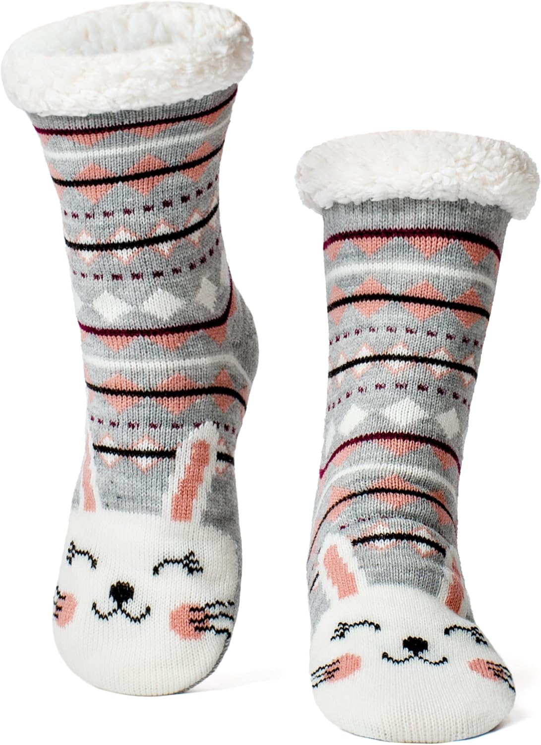 cosyone1997 Fuzzy Slipper Socks for Women Kids with Grips, Cute Animal Sherpa Lined Non-Slip Cozy Winter Socks Gifts