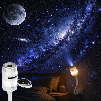 Galaxy Starry Sky Night Light Projector, 2-in-1 Portable with 12 Projection Films, 360° Adjustable Brightness Control Eye‑Caring LED Night Light for Kids Adults Bedroom Home Ceiling Car Decor Gift