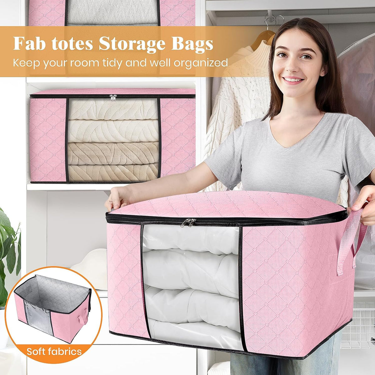 Fab totes Storage Bags for Clothes Blanket Storage Bins with Lids