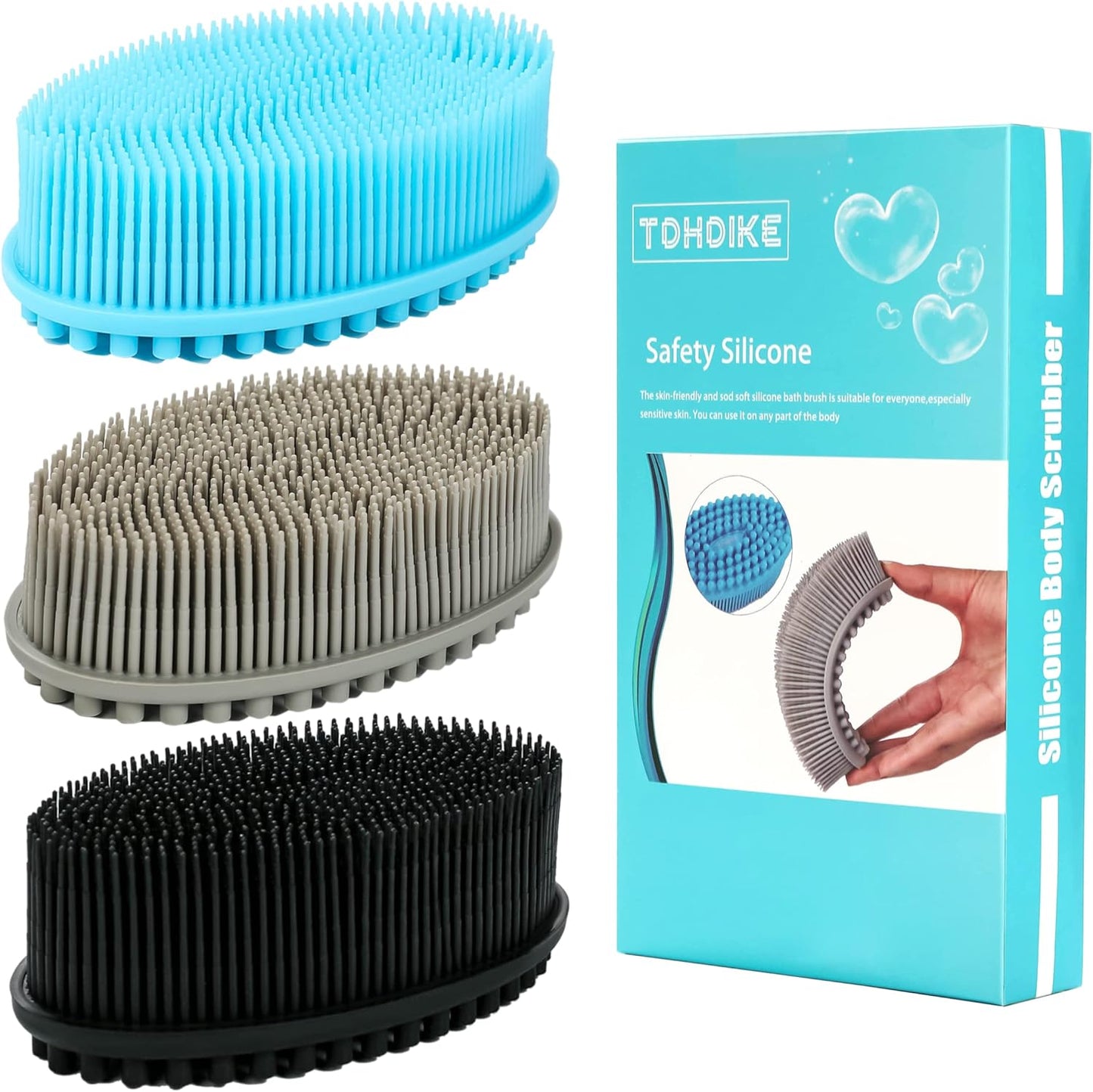 Silicone Body Scrubber Loofah 3 Pack Exfoliating Soft Loofah Shower Brush