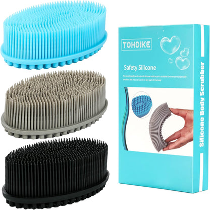 Silicone Body Scrubber Loofah 3 Pack Exfoliating Soft Loofah Shower Brush