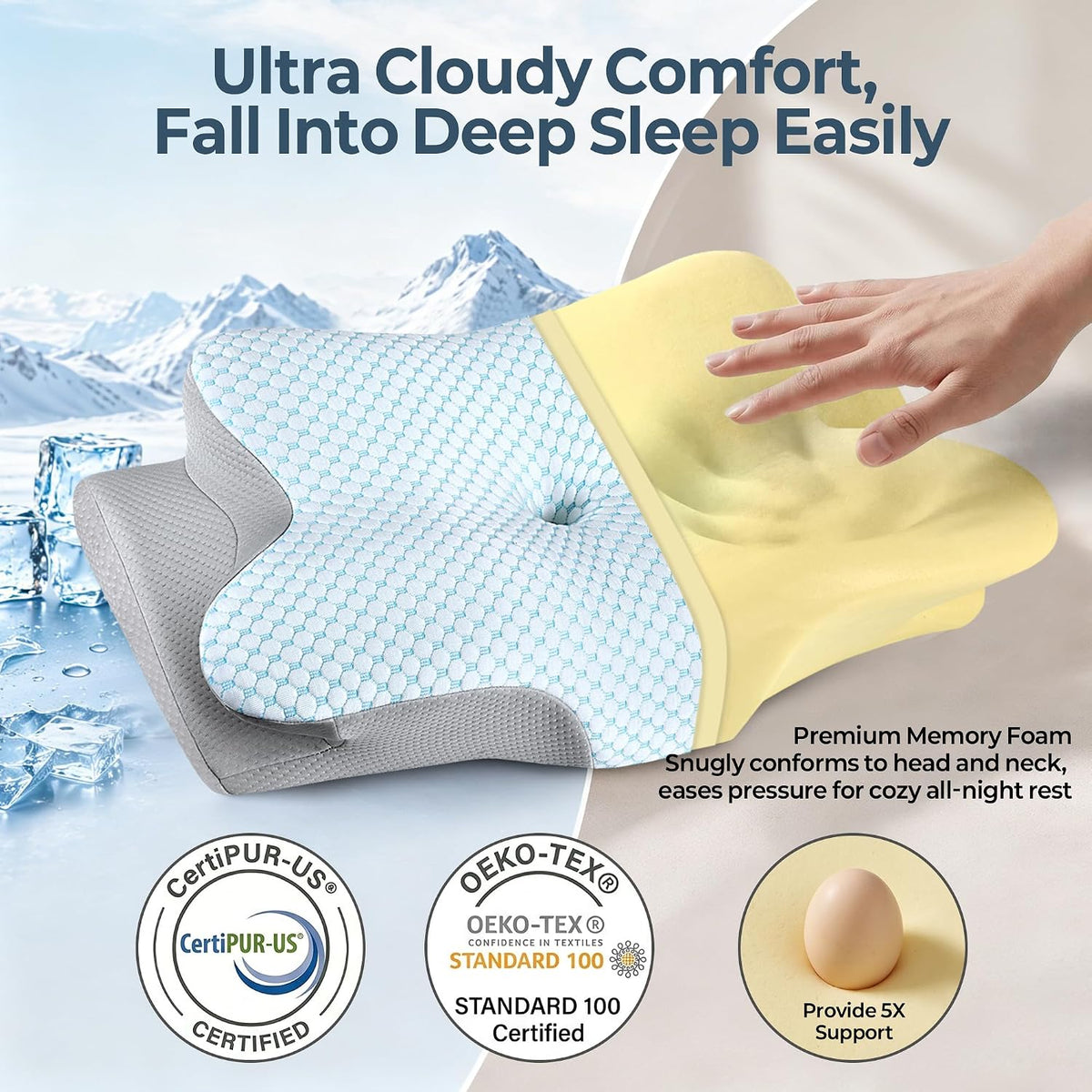 Cervical Pillow for Neck Pain Relief, Ergonomic Neck Pillow for Sleeping, Contour Side Sleeper Pillow for Neck Support, Cooling Memory Foam Pillows for Back Stomach Sleepers (Black&White)
