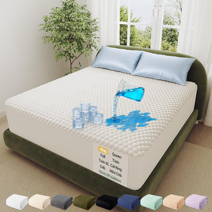 OhGeni 100% Waterproof Mattress Protector,Queen Size Premium Bamboo Mattress Pad,Pet Hair & Bedwetting Resistant,Cooling Breathable Fitted Sheets,Washable Bed Cover,Non-Slip Deep Pocket for Bedroom