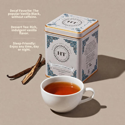 Harney & Sons HT Vanilla Comoro Decaf Black Tea, 20 Sachets in Tin
