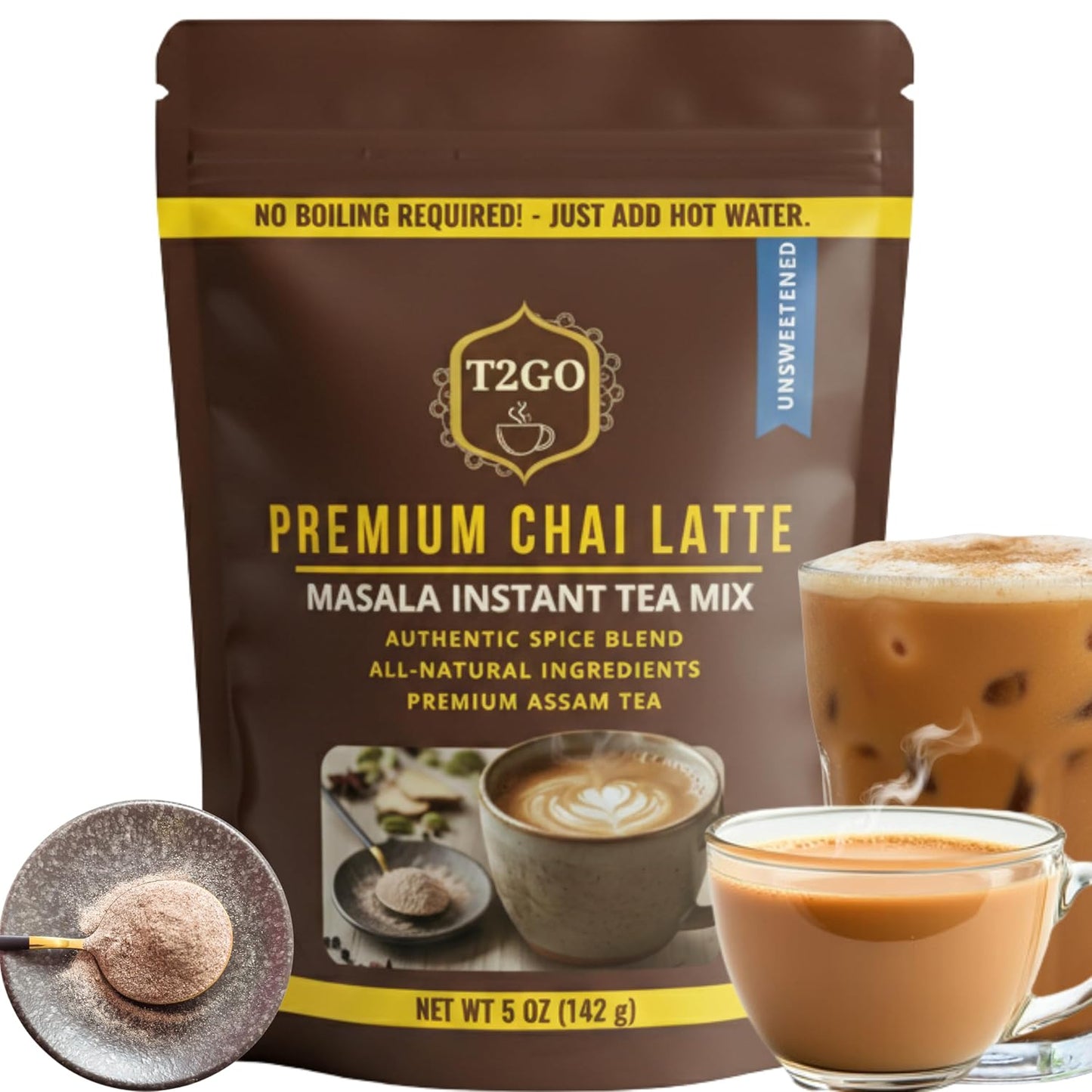 T2GO Unsweetened Masala Chai Tea Latte Powder, 5 oz
