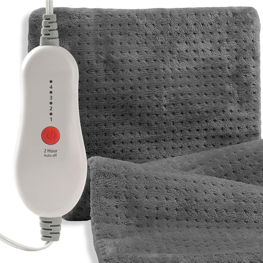 Electric Heating Pad HSA Eligible, Heated Pad for Back Neck Shoulder Pain Relif, Heating Pad for Period Cramps with 2H Auto Shut Off and 4 Heating Levels, 12"x24" Dark Grey