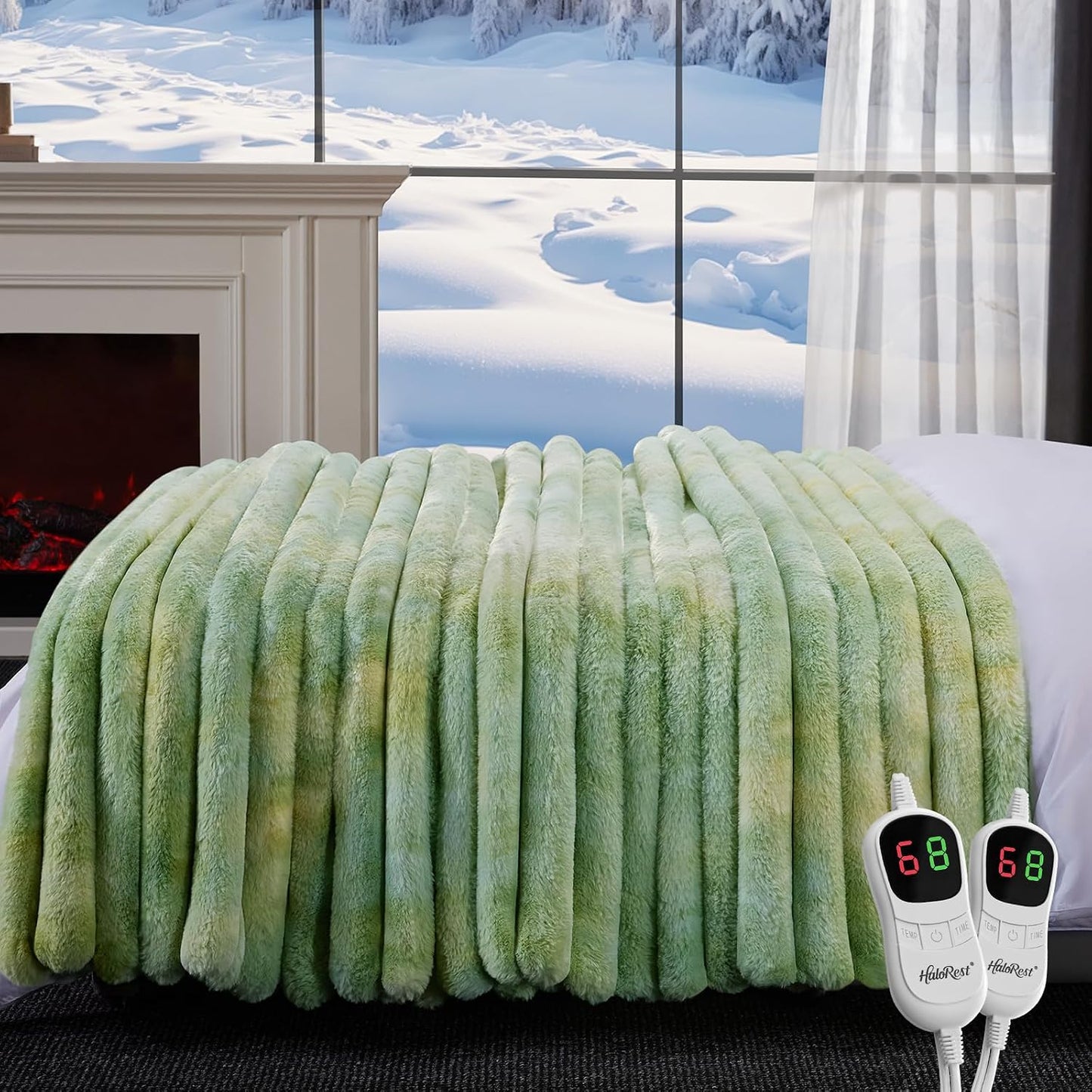 Heated Throw Blanket, Faux Fur Cozy Heating Blanket with Overheat Protection, 1/2/4/6/8 Hours Auto-Off 10 Heat Level, Machine Washable (50x60 Inches, Cream White)