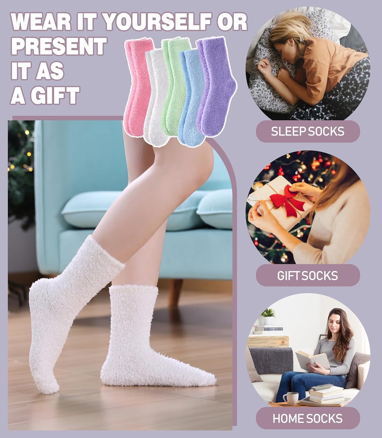 LANLEO 5/6 Pairs Womens Super Soft Fuzzy Plush Warm Winter Home Sleeping Slipper Socks