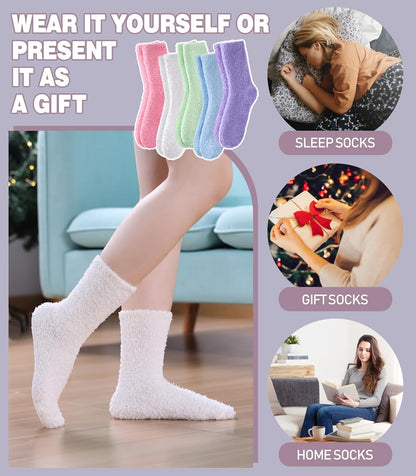 LANLEO 5/6 Pairs Womens Super Soft Fuzzy Plush Warm Winter Home Sleeping Slipper Socks