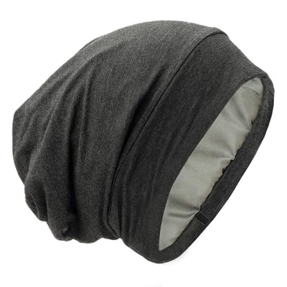 Silk Satin Lined Bonnet Sleep Cap - Adjustable Stay on All Night Hair Wrap Cover Slouchy Beanie for Curly Protection Women and Men Solid Black