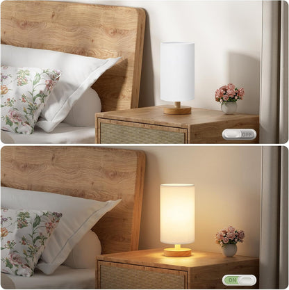 Fenmzee Small Table Lamp for Bedroom - Inline Control, Bedside Lamp with 3000K A15 LED Blub, Easy Assembly (Cream Shade - Wood Base, 9" Inline Control)
