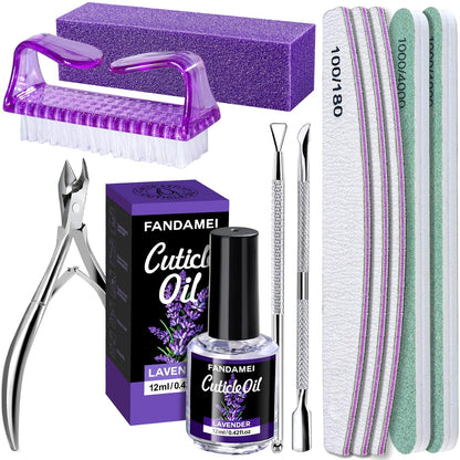 FANDAMEI Nail Files and Buffers, Manicure Tools Nail Care Kit with Nail File, Nail Buffer Block, Cuticle Care for Women with Nippers, Pusher Peeler. Cuticle Oil and Nail Prep Kit.