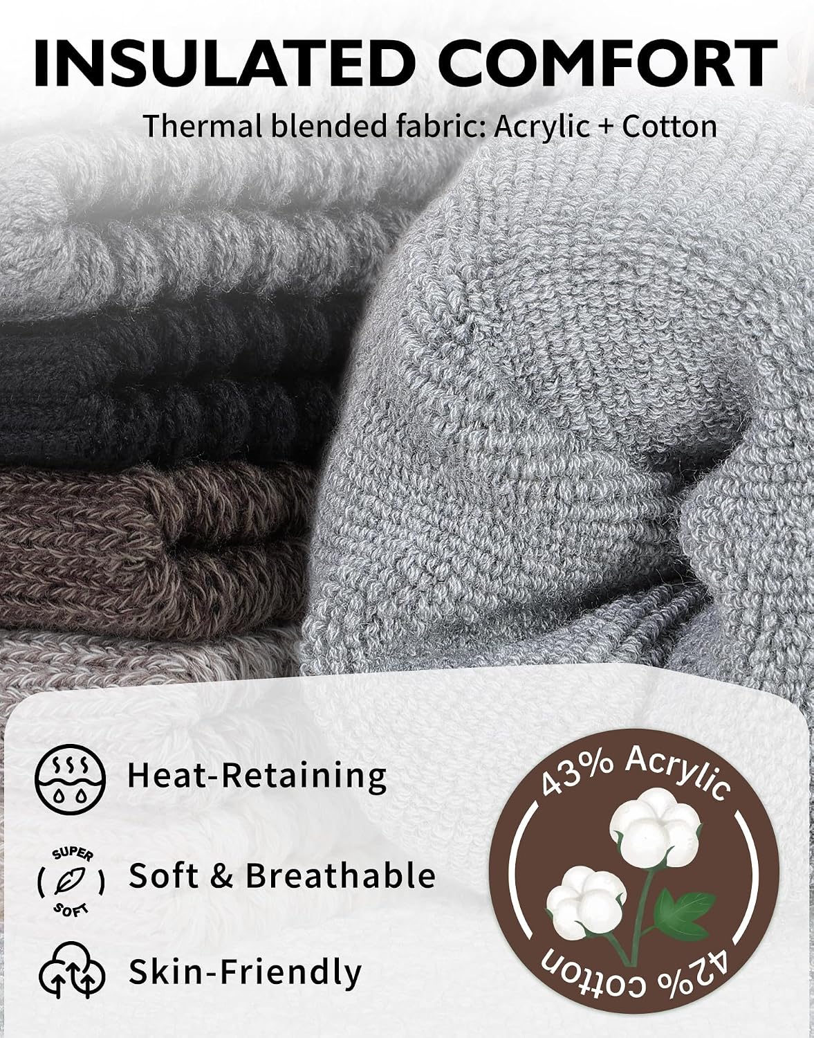 CLOSEMATE Womens Thick Full Cushioned Thermal Warm Boot Socks for Winter 3 Pairs