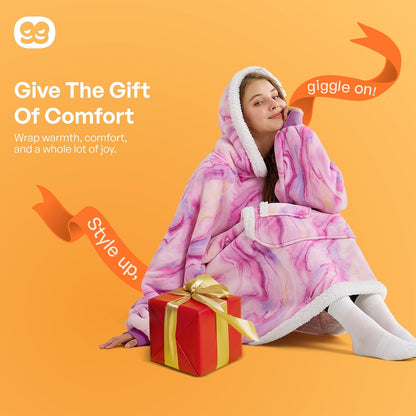 Giggling Getup Wearable Blanket Hoodie for Adults Gifts for Teen Girls Sister Women Sherpa Fleece Printed Hooded Blanket Sweatshirt Warm Cozy with Pocket & Sleeves Beige Cat