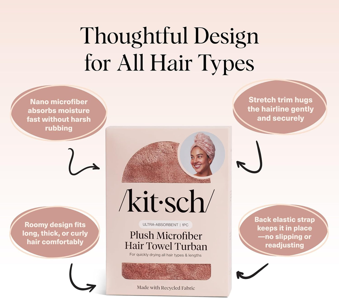 Kitsch Plush Microfiber Hair Towel Wrap for Women – Ultra Absorbent Microfiber Bath Towels for Wet, Curly, Long or Short Hair – Anti-Frizz Hair Wrap, Great Hair Care Gifts for Women