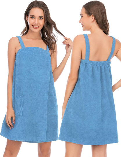 Veseacky Women Bath Wrap Towel for Womens Shower with Pocket Adjustable Spa Robe & Facial Headband