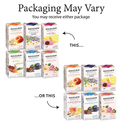 Bigelow Tea Benefits Wellness Teas Variety Pack, 18 Count (Pack of 6)