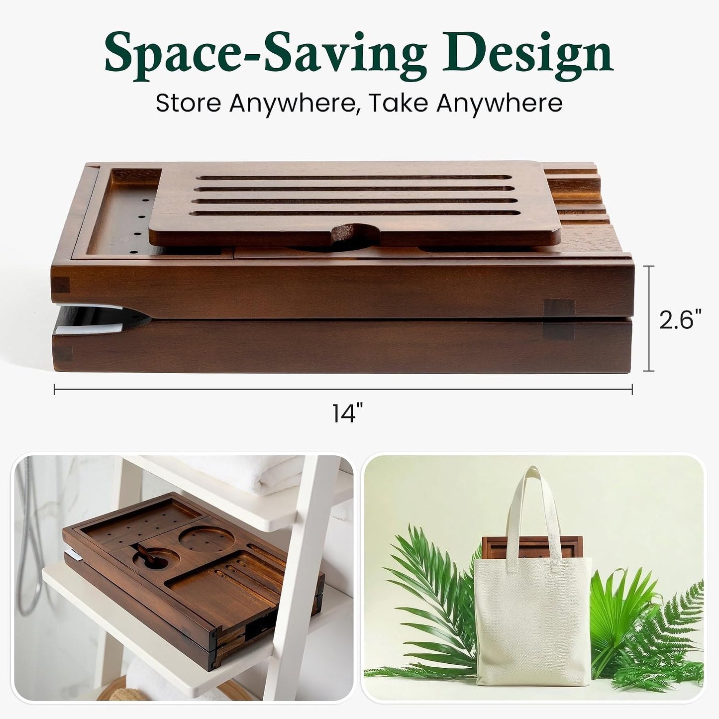 Bamboo Bathtub Tray, Bath Caddy with Wine Glass Holder, Phone Dock & Book Stand | Hands-Free Reading & Ultimate Spa Relaxation Experience-Brown