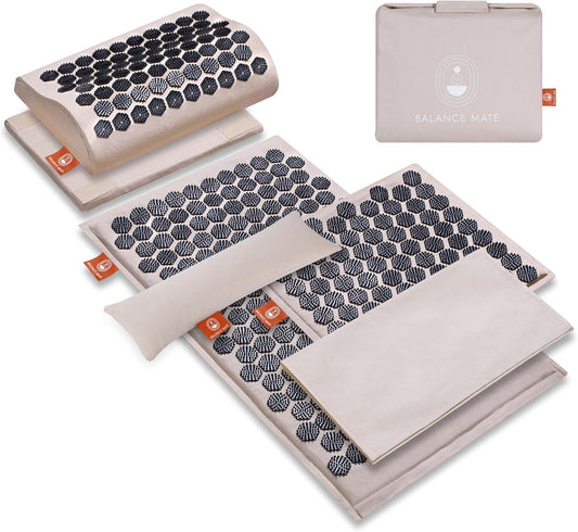BalanceMate® Acupressure Mat Set with 6,210 Pressure Points for Pain Relief and Relaxation Kit for Back, Neck, and Sleep – Yoga and Meditation Pillow (Soft Cream)