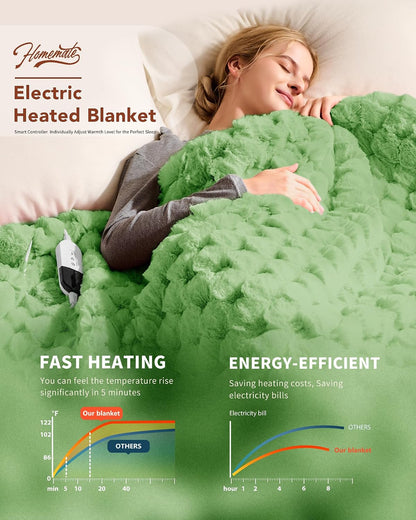 Homemate Electric Heated Blanket Twin - 62"x84" Heating Bed Blankets Throw with 10 Heating Levels 8 Hours Auto Off Fast Heating Over-Heated Protection Ultra Soft Warm Flannel ETL Certified Grey - Colors B