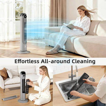 Antarctic Star T36 Tower Fan-36 Inch, Bladeless Oscillating Fan with Remote, 6 Speeds & 4 Modes, LED Display, 9H Timer, Quiet Floor Standing Fan for Bedroom Living Room Office, Pink