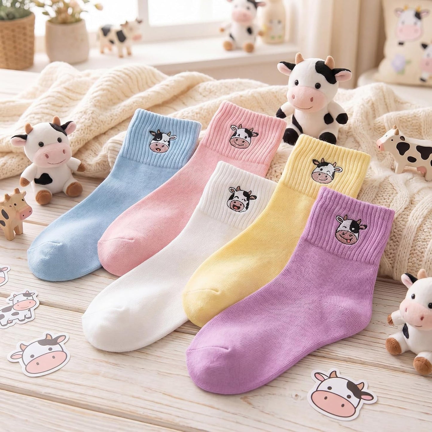 Eurzom 10 Pairs Socks Womens Crew Elastic Ankle Length Cotton Socks Aesthetic Cute Lightweight Low Cut Gifts for Women - Colors A