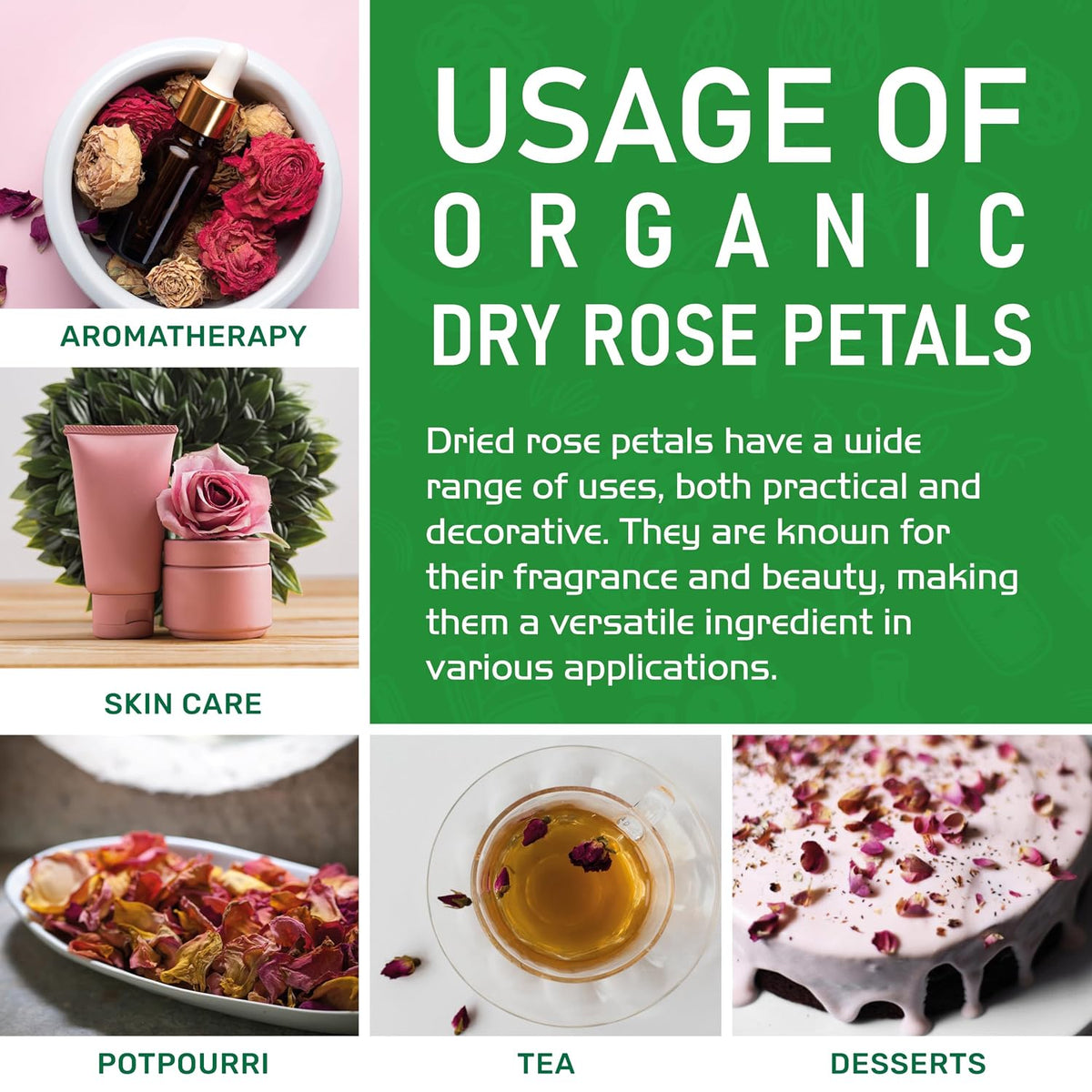 Jiva USDA Organic Dried Red Rose Petals 6 Oz (170g) Large Bag - Food Grade, Edible Flowers - Use in Tea, Baking, Making Rose Water, Crafting, Wedding Confetti