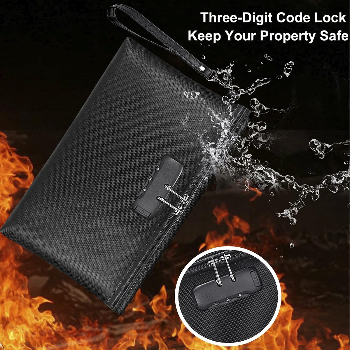 Fireproof Document Bag with Lock,Waterproof Money Pouch,14.3"x10.2"