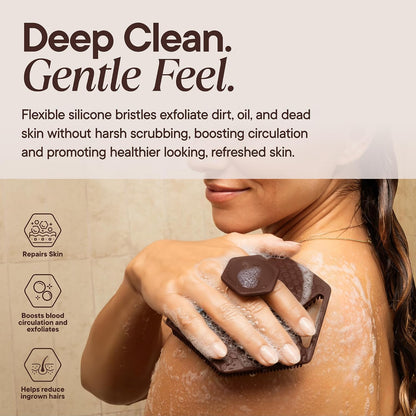 TOOLETRIES Premium Silicone Body Scrubber 2.0, Hygienic Loofah Alternative, Exfoliating Shower Scrubber for Sensitive Skin, Quick Drying & Long-Lasting Bathroom Essentials for Men & Women - Charcoal