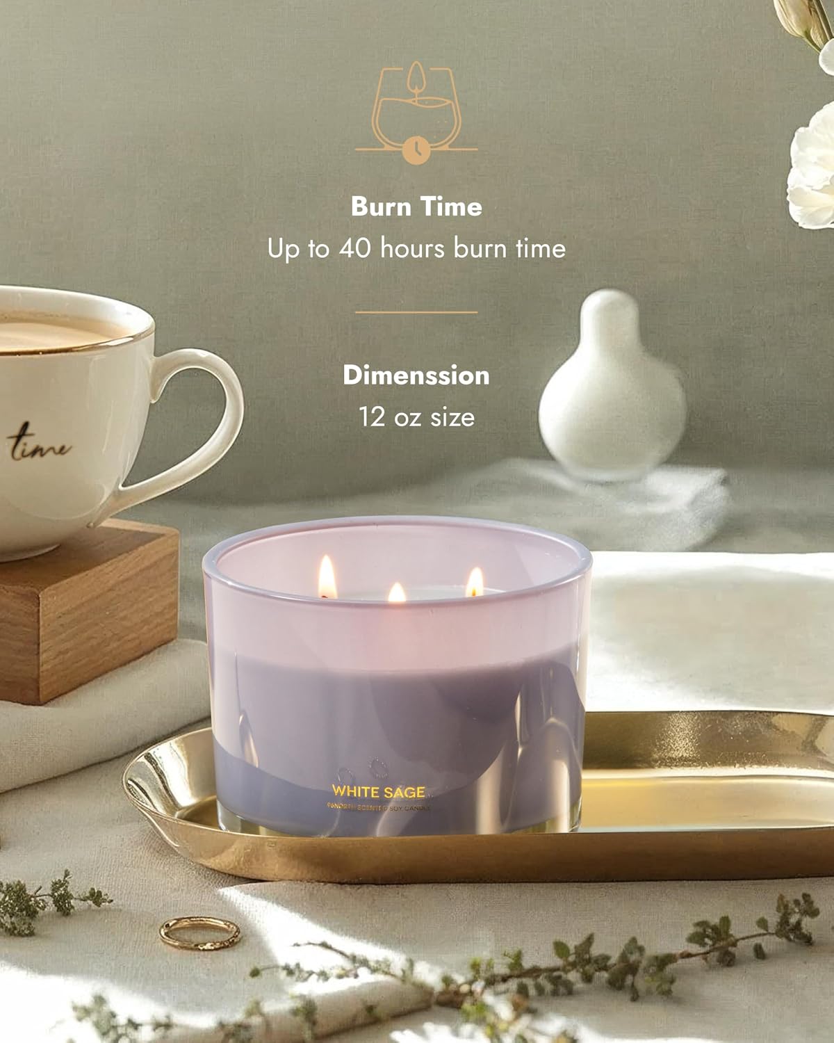 96NORTH Luxury Vanilla Soy Candles | Large 3 Wick Jar Candle | Up to 50 Hours Burning Time | 100% Natural Soy Wax | Relaxing Aromatherapy Aesthetic Candle | Housewarming Gift for Men and Women