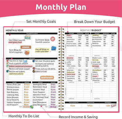 Budget Planner - Monthly Budget Book with Expense Tracker Notebook, Undated Bill Organizer & Finance Planner to Take Control of Your Money, Account Book to Manage Your Finances-Pink