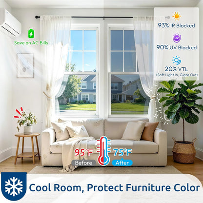 rabbitgoo Window Privacy Film One Way Window Tint for Home, Removable Reflective Heat Sun Blocking Anti UV Glass Door Covering, Mirror Tinting Film House Office, 17.5 Inch X 6.5 Feet, Black Silver