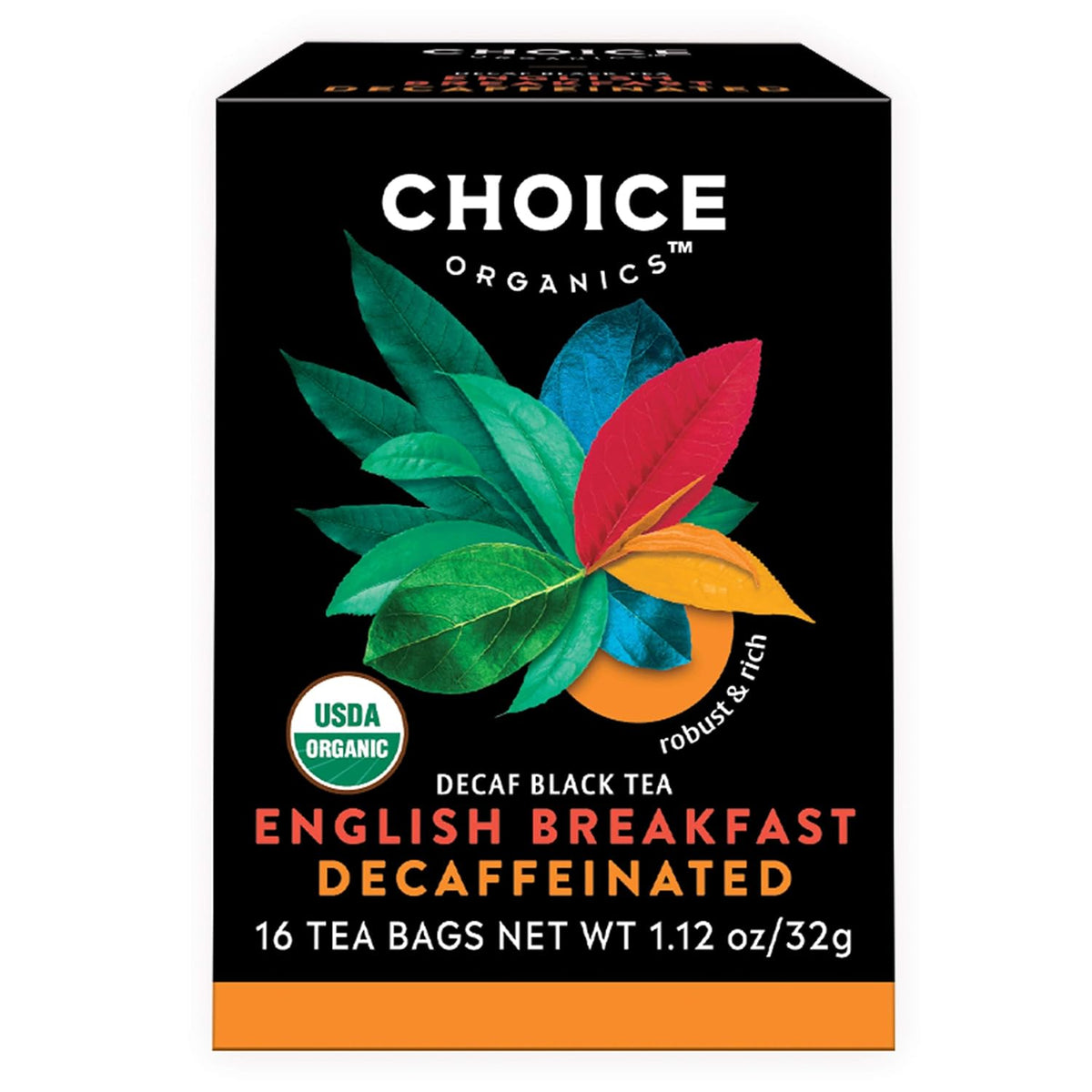 Choice Organics Decaffeinated English Breakfast Tea, 16 Tea Bags (3 Pack)