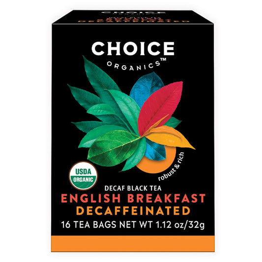 Choice Organics Decaffeinated English Breakfast Tea, 16 Tea Bags (3 Pack)