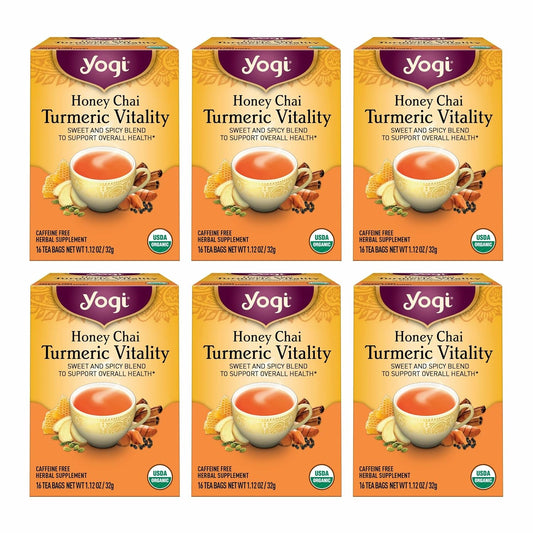 Yogi Honey Chai Turmeric Vitality Tea, 16 Tea Bags (6 Pack)
