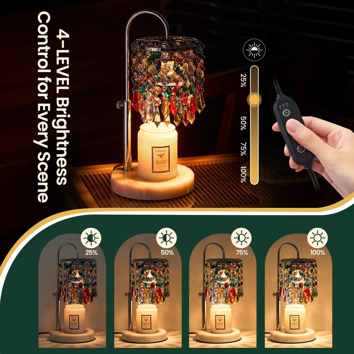 Candle Warmer Lamp with Timer Dimmer and 3 Bulbs, Lamp Candle Warmer with Marble Base,Wax Melt Warmer for Jar Candles, Birthday Gifts for Women Mom, House Warming Gifts New Home Decor (RGB-Black)