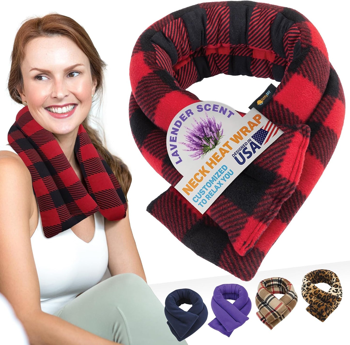 SunnyBay Microwavable Heating Pad for Neck and Shoulder, Heated Neck Wrap, Microwave Heat Pad, Weighted Beanbag Moist Hot or Cold Compress, 2.2 lbs, 26x4 Inches, Navy Blue