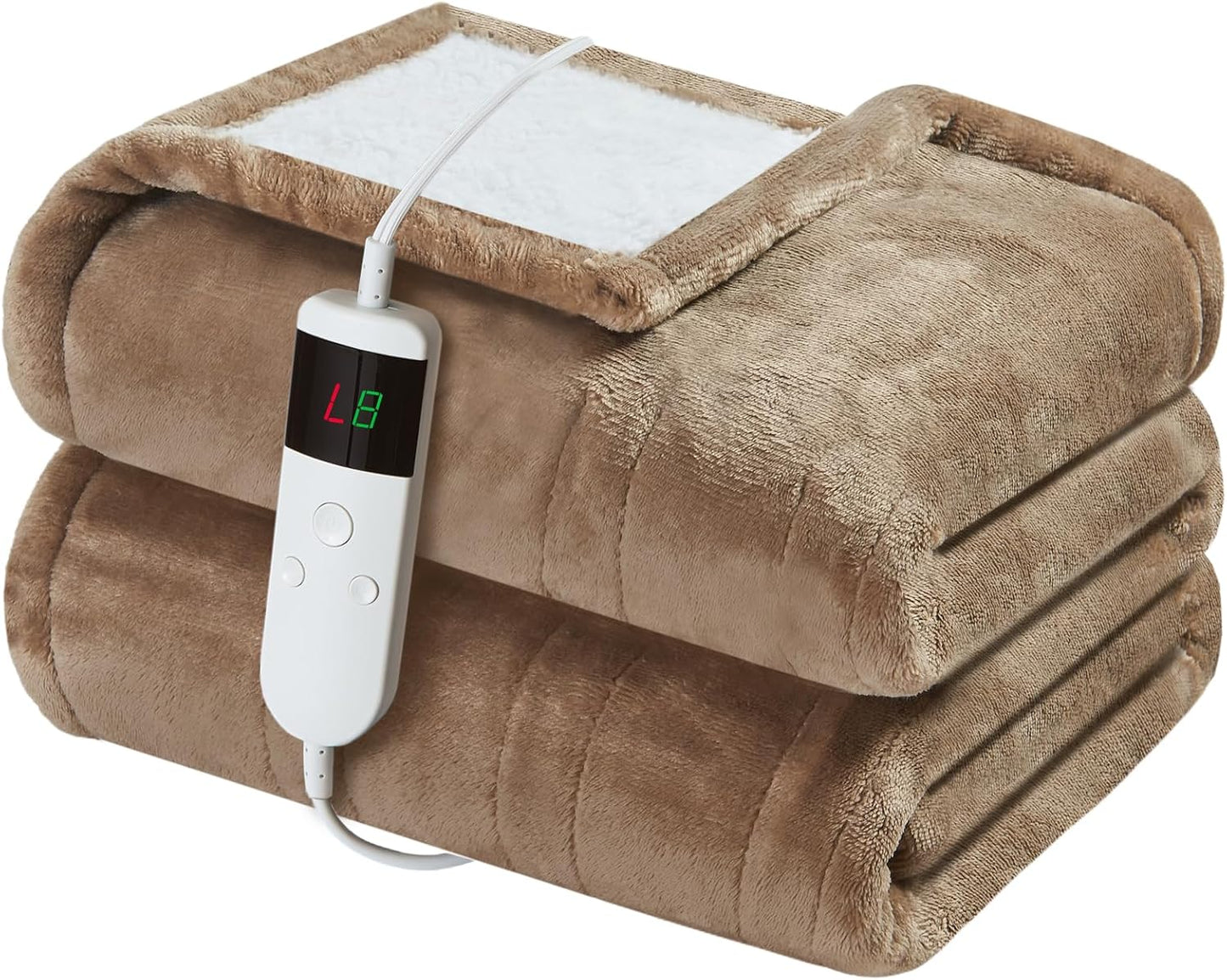 Electric Heated Blanket Throw Size 50''x60''-Control Heating Blanket, Soft & Warm Flannel 10-Level Temperature Control, 8 Hours Auto Off, Rapid Heating & Overheat Protection