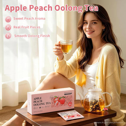 HAOYOYO Apple Peach Oolong Tea Bags, Fruity Oolong Tea, 20 Pyramid Tea Bags (4g Each), Smooth Floral Tea