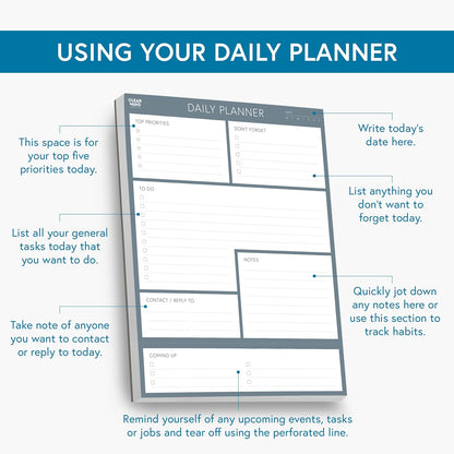 Daily Planner Desk Pad, Undated Tear Off To Do List Pad with Priorities and Notes, Thick 120gsm Paper, 100 Sheets, Small Desk Pad for Work Office, 5.6 x 8.3 Inches