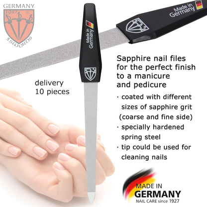 3 Swords Germany - Brand Quality Sapphire Metal Nail File Set (5 pcs.) with 3-Way Nail Buffer (1 pc.), Manicure Pedicure Finger & Toe Nail Care - Made in Solingen Germany (671)