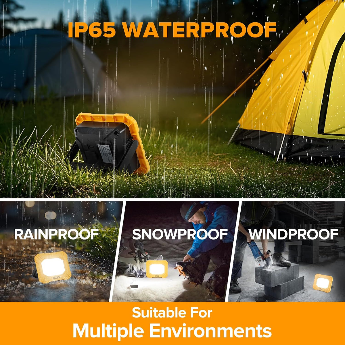 LUTEC 3500LM LED Work Light, Rechargeable Magnetic Work Lights with Stand, Portable 5000K Flood Light for Car Repair, Fishing, Camping, Emergency, Hiking, 3 Modes