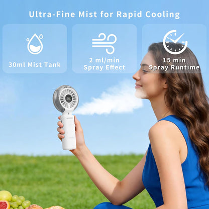 VEWINGL Portable Misting Fan, 110° Foldable Handheld Fan, 5 Speed