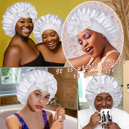 Satin Bonnet for Sleeping Cap Double Layer Hair Bonnet with Elastic Tie Band for Curly Hair Night Cap (Bean Paste + Pink)