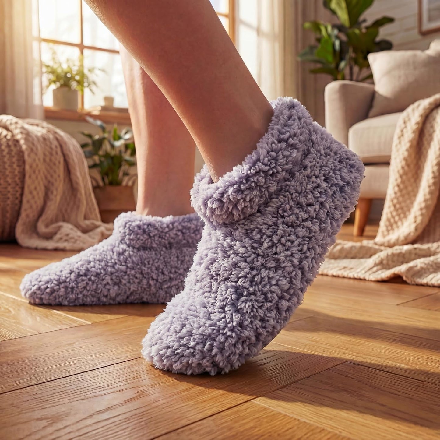Cozylook Fuzzy Slippers for Women Indoor Soft Sole Slipper Socks with Non Slip Grippers Warm Fluffy