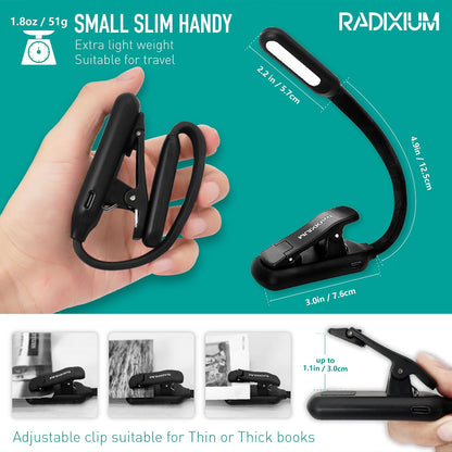 Rechargeable Book Light - 9LED Vertical Reading Light w/ 9 Color Temp, Stepless Dimming, 50H Battery, USB-C, Clip & Magnet - Gift for Book Lovers